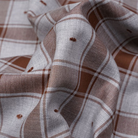 Tissu coton sergé gris et chutney à motif carreaux et plumetis - pretty mercerie - mercerie en ligne