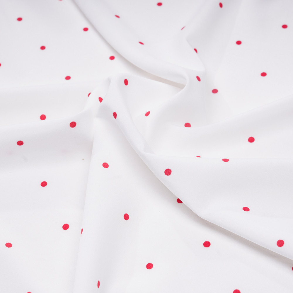 Tissu blanc cassé à petit pois rouge - pretty mercerie - mercerie en ligne