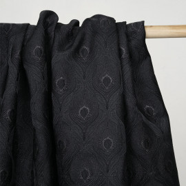 Tissu jacquard queue de paon noir et fil lurex noir - pretty mercerie - mercerie en ligne