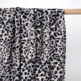 Tissu viscose crème à motif léopard gris et noir - pretty mercerie - mercerie en ligne