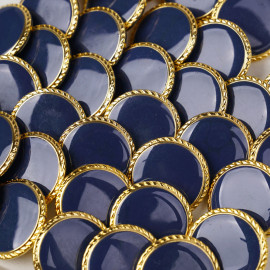 Bouton métal à queue bleu marine liseré tressé doré 23 mm - pretty mercerie - mercerie en ligne