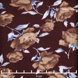 Tissu viscose chocolate truffle à motif fleuri beige et bleu | Pretty Mercerie | mercerie en ligne