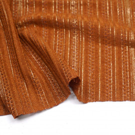 Tissu dentelle caramel à motif rayures ajourées or | Pretty Mercerie  | Mercerie en ligne