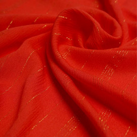Tissu viscose flame scarlet à motif rayures fil lurex or | Pretty Mercerie | Mercerie en ligne