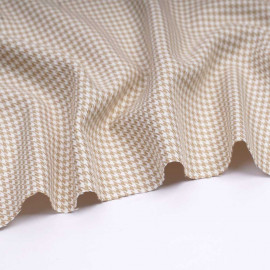Tissu flanelle bambou à motif pied de poule beige et blanc | Pretty Mercerie | Mercerie en ligne