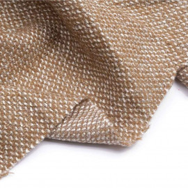 Tissu lainage maille tricoté blanc cassé, daim et fil lurex or | Pretty Mercerie | Mercerie en ligne