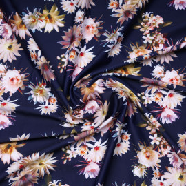 Tissu maillot de bain bleu marine à motif floral | Pretty Mercerie | Mercerie en ligne