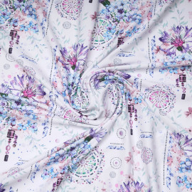 Tissu maillot de bain blanc à motif bohème, fleuri pastel rose, vert, mauve | Pretty Mercerie | Mercerie en ligne