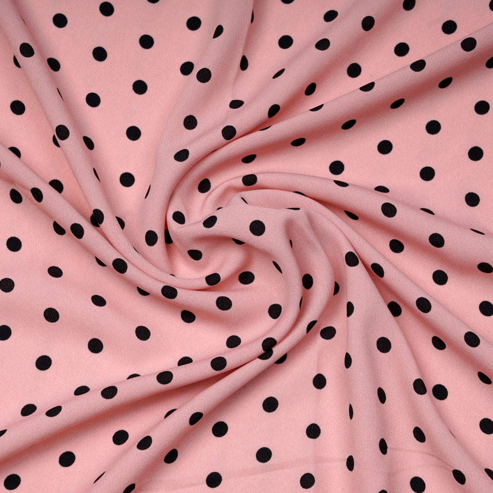 Tissu crêpe rose tan à motif pois noir | Pretty Mercerie | Mercerie en ligne
