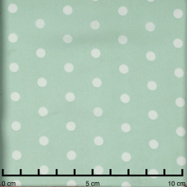 Tissu crêpe vert pastel à motif pois blanc | Pretty Mercerie | Mercerie en ligne