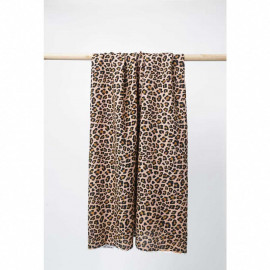 Tissu viscose beige à motif léopard noir et caramel |Pretty Mercerie | mercerie en ligne