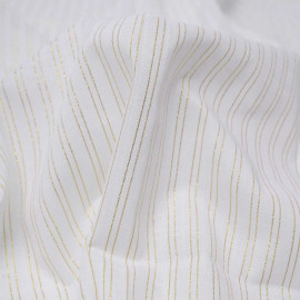Tissu coton blanc cassé à motif rayures dorées | pretty mercerie | mercerie en ligne
