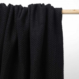 Tissu lainage noir maille bouclée à motif chevron | Pretty Mercerie | mercerie en ligne