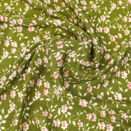 Tissu viscose woodbine à motif floral beige et rose | Pretty Mercerie | Mercerie en ligne