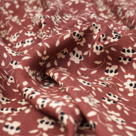 Tissu viscose tandoori spice à motif floral beige et noir | Pretty Mercerie | Mercerie en ligne