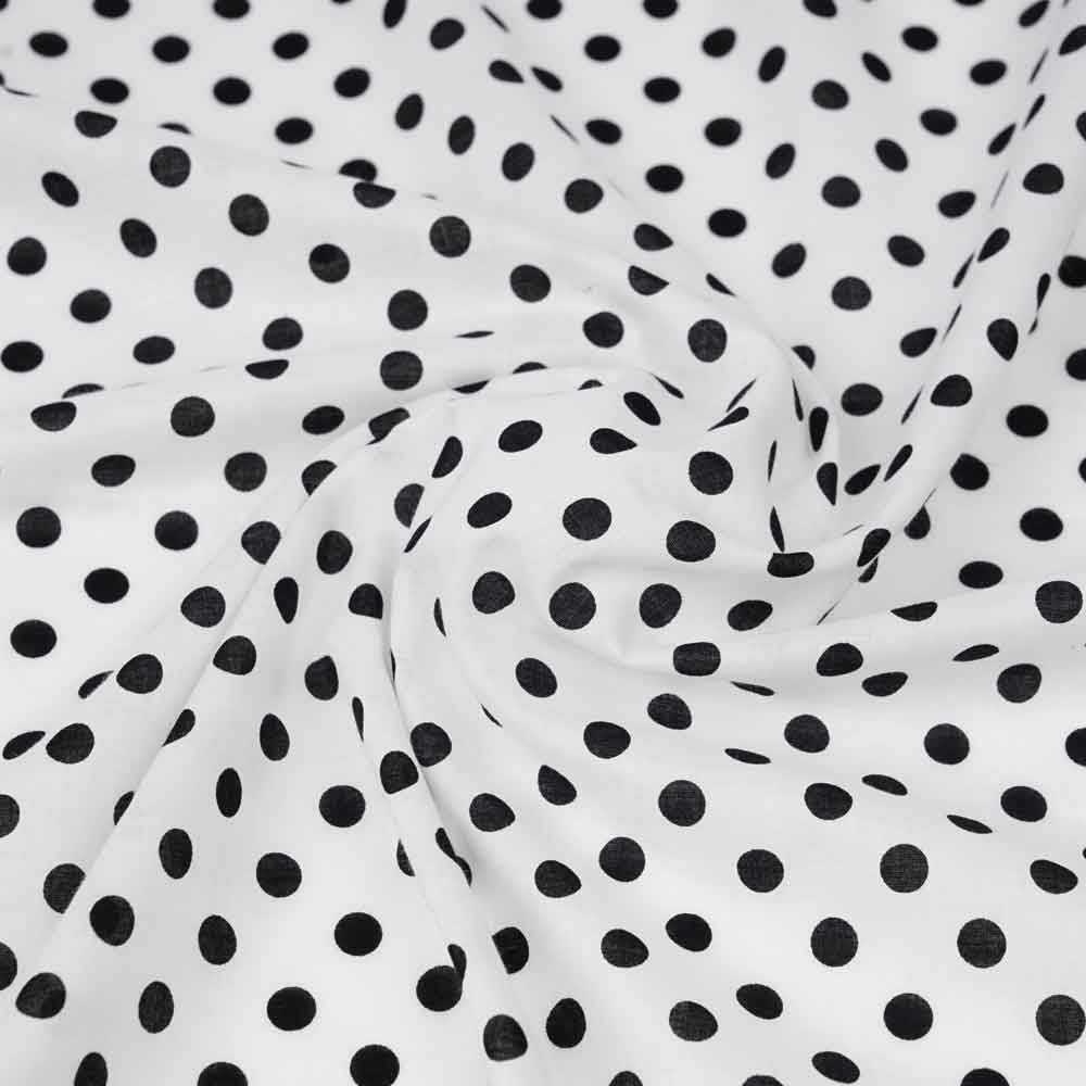 Tissu coton blanc à motif pois noir | Pretty Mercerie | mercerie en ligne