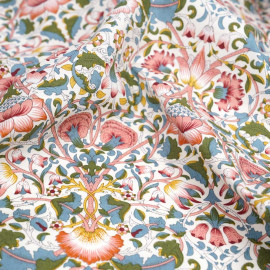 Tissu coton crème à motif fleurs entrelacées rose, vert et bleu | Pretty Mercerie | mercerie en ligne
