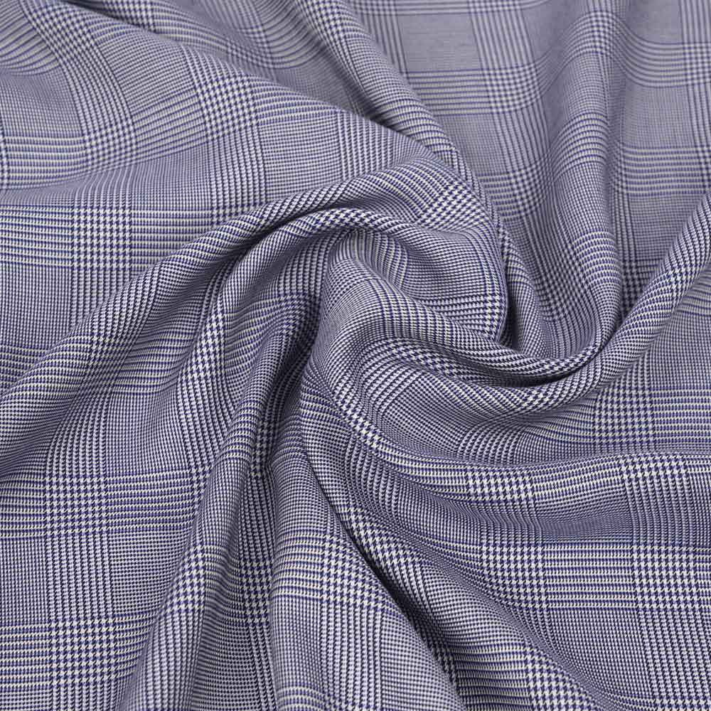 Tissu Tencel blanc à motif tissé prince de Galles bleu marine | pretty mercerie | mercerie en ligne