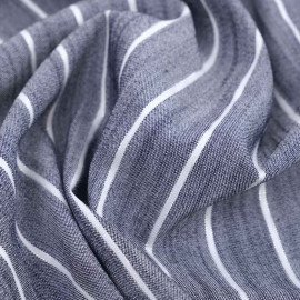 Tissu viscose blue denim tissé à motif rayures fil lurex argenté | pretty mercerie | mercerie en ligne