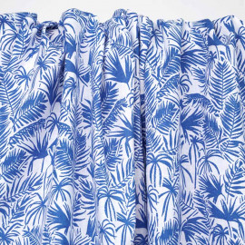 Tissu coton et lin blanc à motif riviera dazzling blue | pretty mercerie | mercerie en ligne