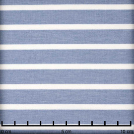 Tissu jersey marinière dusty blue à motif tissé rayure blanche | pretty mercerie | mercerie en ligne