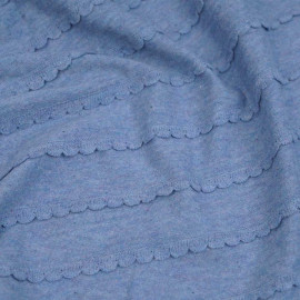 Tissu jersey bleu allure chiné à motif tissés lignes festonnées | Pretty Mercerie | mercerie en ligne