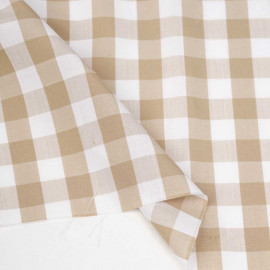Tissu poly-viscose bambou blanc à motif tissé vichy beige | Pretty Mercerie | mercerie en ligne