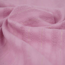 Tissu coton pink nectar à motif lignes brodées et fil lurex doré | pretty mercerie | mercerie en ligne