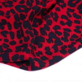 Tissu viscose rouge à motif léopard bleu nuit