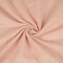 Tissu coton brodé à motif branches fleuries brodé et ajouré - rose pastel