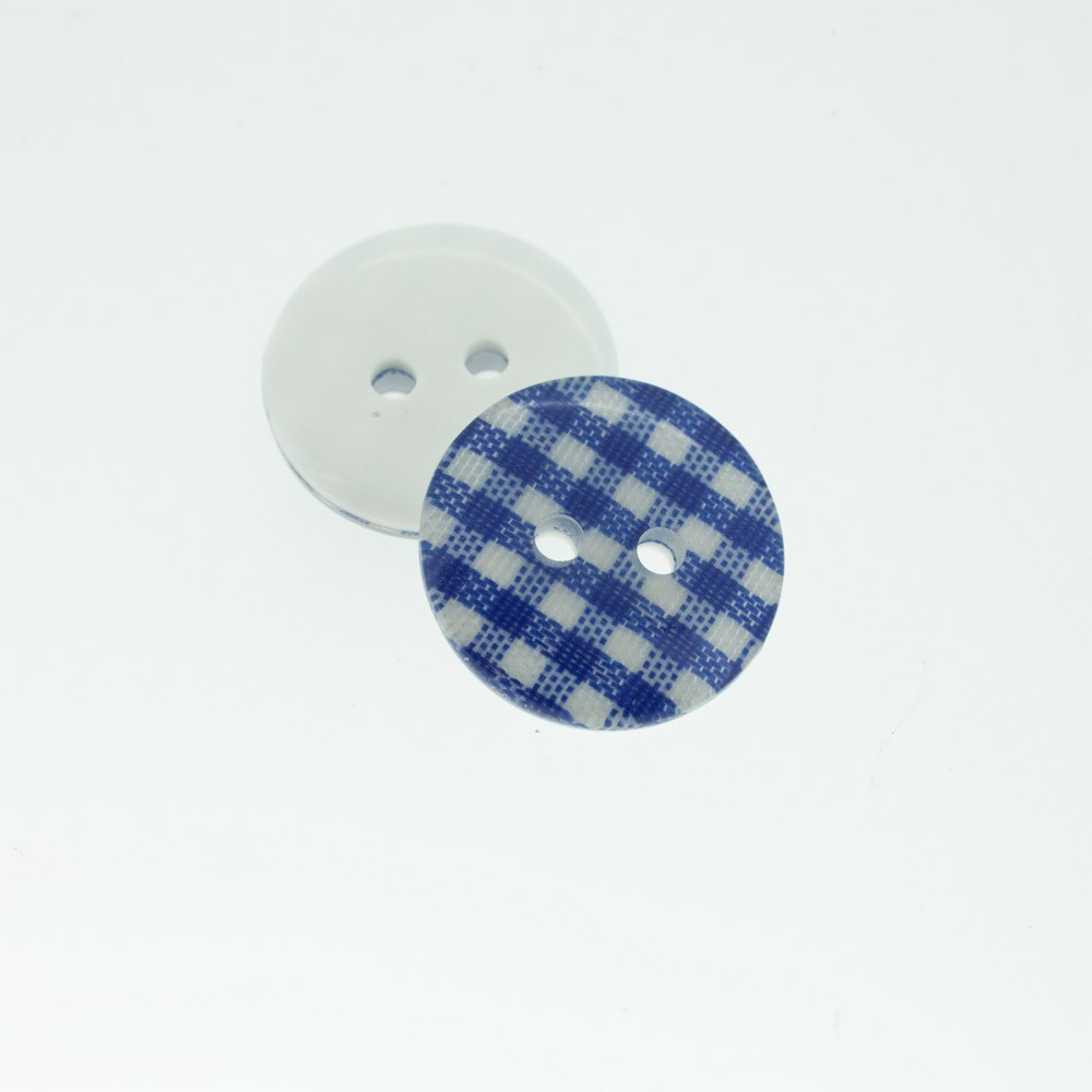 Bouton Polyester Vichy Bleu De Minuit 18mm