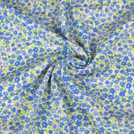 Tissu viscose Anne blanc cassé à motif petite fleur vert et bleu
