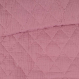 Tissu matelassé double gaze de coton motif losange - Rose