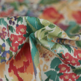 Tissu coton Jim crème à motif champs de fleurs multicolore