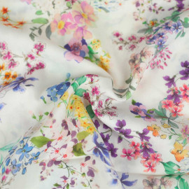 Tissu Tencel Amélie blanc cassé à motif fleurs pastel multicolore