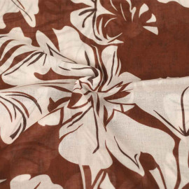 Tissu voile de coton batiste Romie à motif florale - Marron