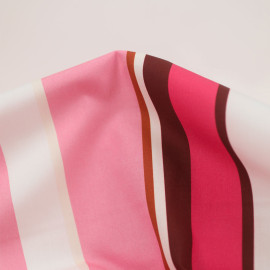 Tissu coton Candy rose à motif rayure blanc cassé, mocha, marron et rose