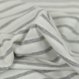 Tissu jersey de coton recyclé à motif rayé blanc cassé et gris chiné