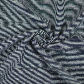 Tissu sweat bouclette à motifs fine rayure bleu marine et grise