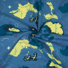 Tissu jersey de coton bleu à motif carte maritime de Bretagne