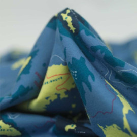 Tissu jersey de coton bleu à motif carte maritime de Bretagne