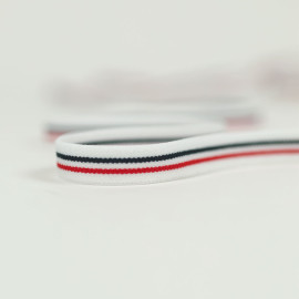 10 mm - Ruban élastique plat tricoté tricolore bleu, blanc, rouge