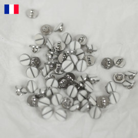 9 mm - Boutons ronds à queue en métal argenté et blanc mat