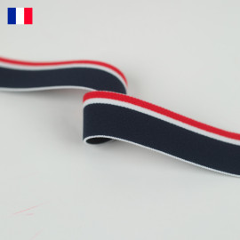 25 mm - Ruban élastique plat tricolore petite bande tricoté bleu, blanc, rouge