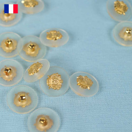20 mm - Boutons blason doré ronds à queue en Galalithe fonds transparent