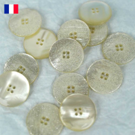 27 mm - Boutons ronds quatre trous en Galalithe paillette - argent