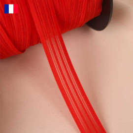 27 mm - Ruban élastique plat rouge occitan à fines rayures ajourées