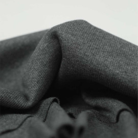 Tissu jersey maille tricoté fines côte de coton - gris foncé chiné