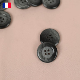 36 mm - Boutons rond quatre trous brillant en Galalithe effet marbré noir et gris