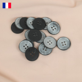 20 mm - Boutons rond quatre trous mat en Galalithe effet nacré noir et gris